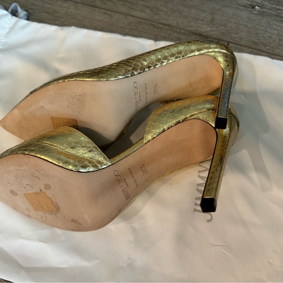 Jimmy Choo Sadira 100 Gold Embossed Python Leather Pumps - Picture 4 of 5
